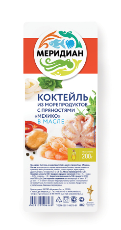 Коктейль из морепродуктов в масле с пряностями «Мехико», 200 грамм. Мередиан. Отзывы