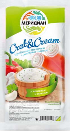 Крабовые палочки CRAB&CREAM с чесноком и зеленью. Меридиан. Отзывы